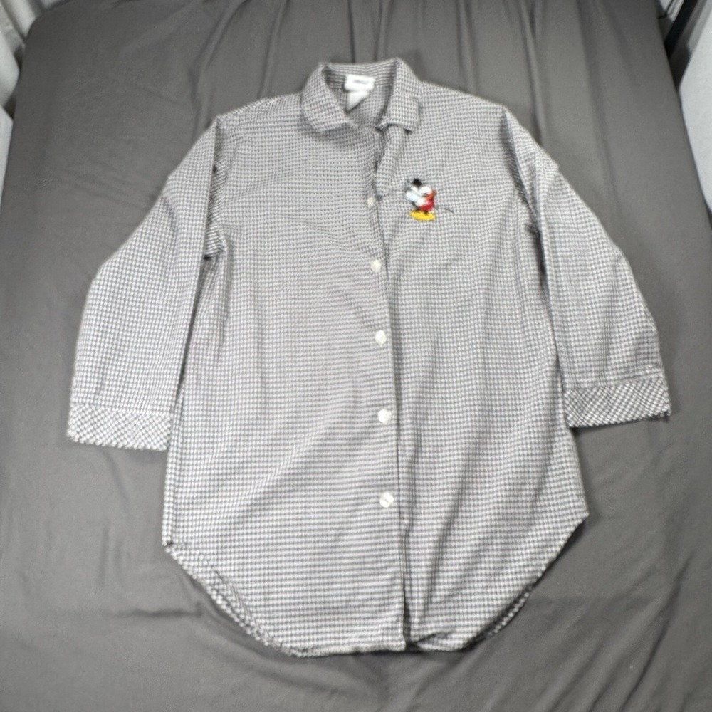 Walt Disney World Shirt Mens XL White Check Mickey Embroidered 3/4 Sleeve Pocket